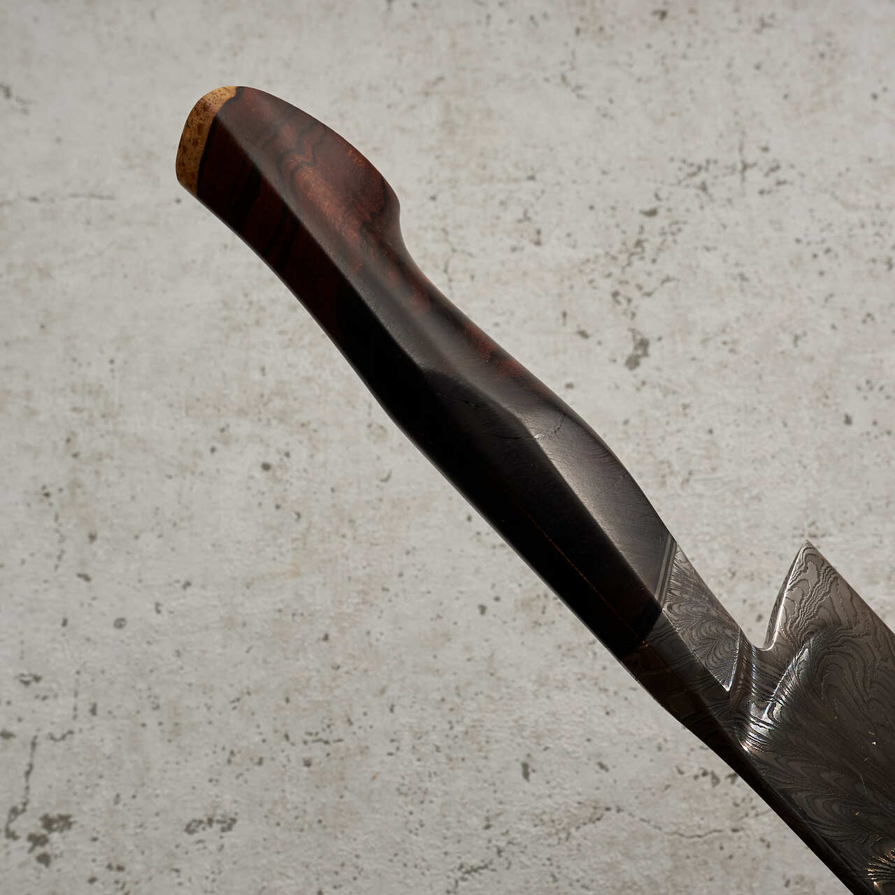 Martin Huber Chef Knife 220mm Feather Damascus "S" Grind with Integral Ironwood Handle - Blade with Saya