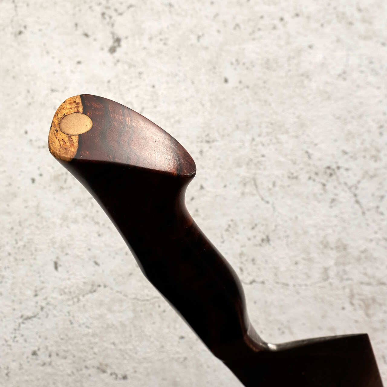 Martin Huber Chef Knife 220mm Feather Damascus "S" Grind with Integral Ironwood Handle - Handle Pin