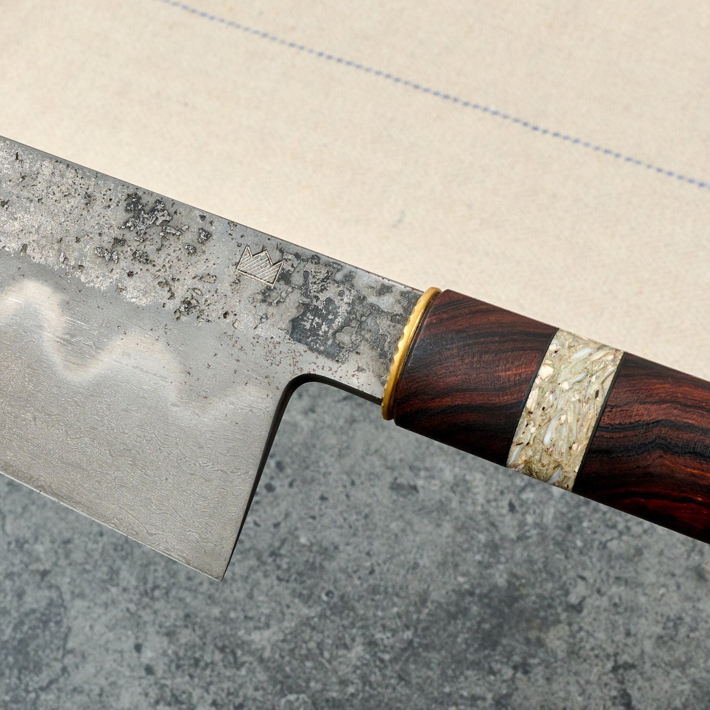 Gyuto 220mm Honyaki Brass, Oyster Shell & Ironwood – view 6