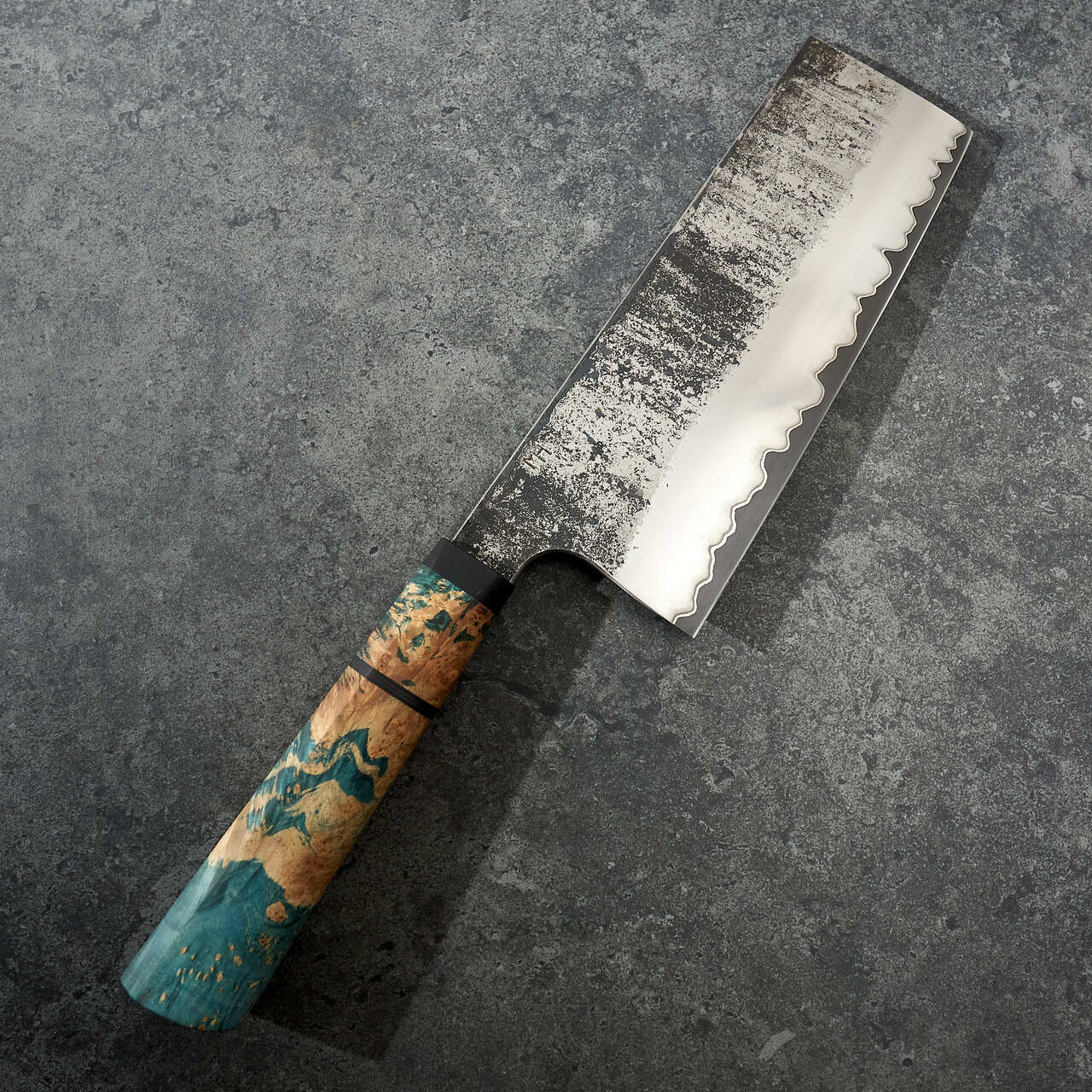 Martin Huber Cleaver 170mm 1.2519 San Mai with Nickel Inlay & Maple Burl Handle - Blade