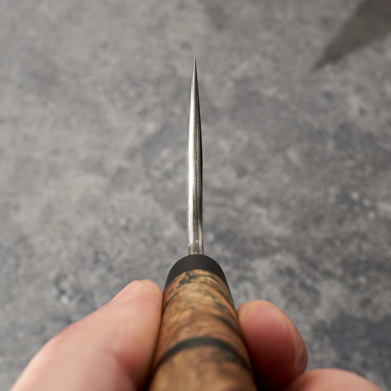 Martin Huber Cleaver 170mm 1.2519 San Mai with Nickel Inlay & Maple Burl Handle - Choil