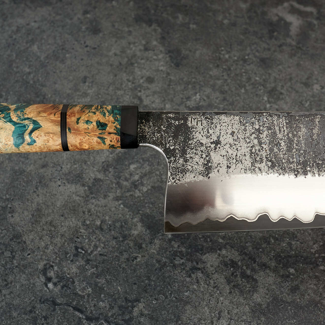 Martin Huber Cleaver 170mm 1.2519 San Mai with Nickel Inlay & Maple Burl Handle - Profile