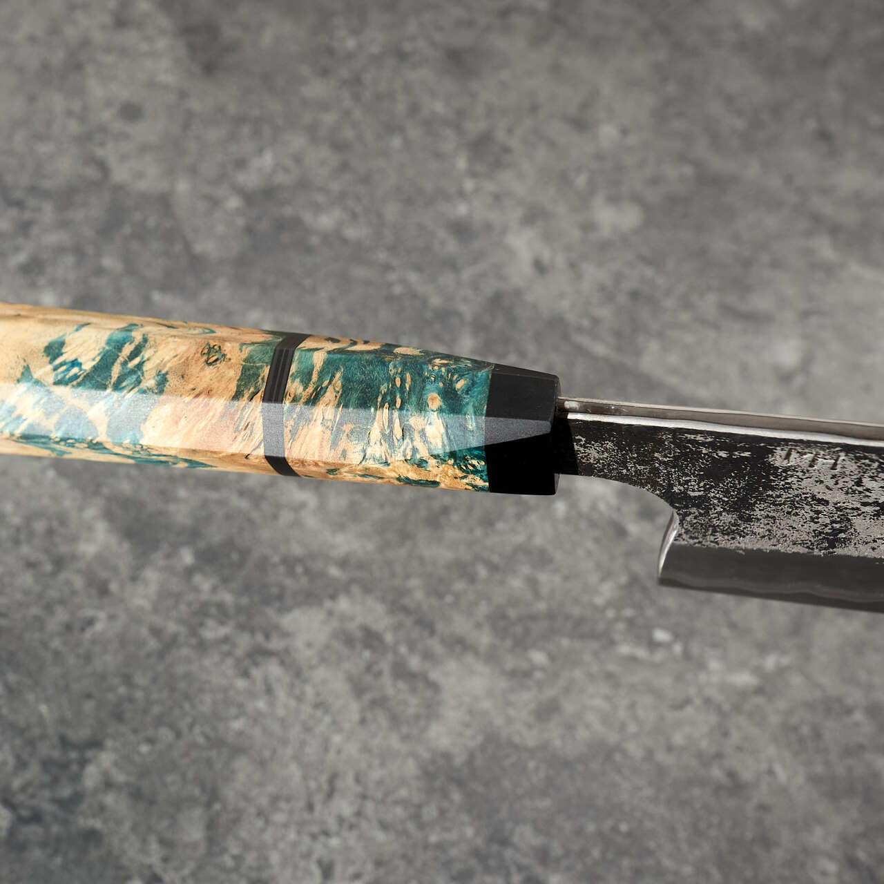 Martin Huber Cleaver 170mm 1.2519 San Mai with Nickel Inlay & Maple Burl Handle - Handle