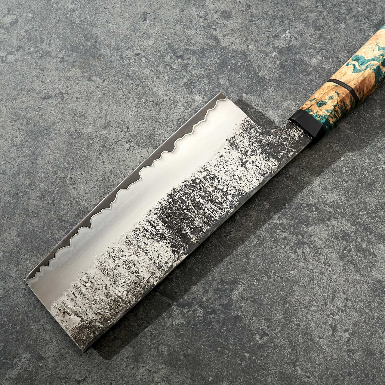 Martin Huber Cleaver 170mm 1.2519 San Mai with Nickel Inlay & Maple Burl Handle - Profile