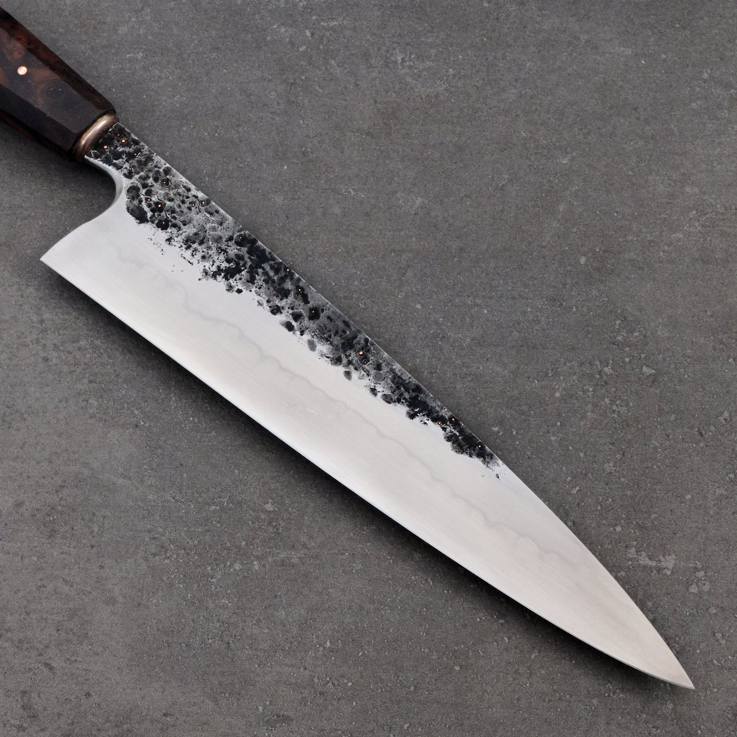 Gyuto 220mm Honyaki Spicey White Mokume, Walnut and Copper – view 7