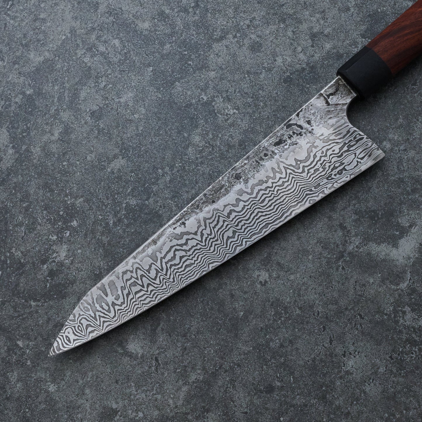 Gyuto 235mm 50 Layer Damascus Ironwood – blade close-up