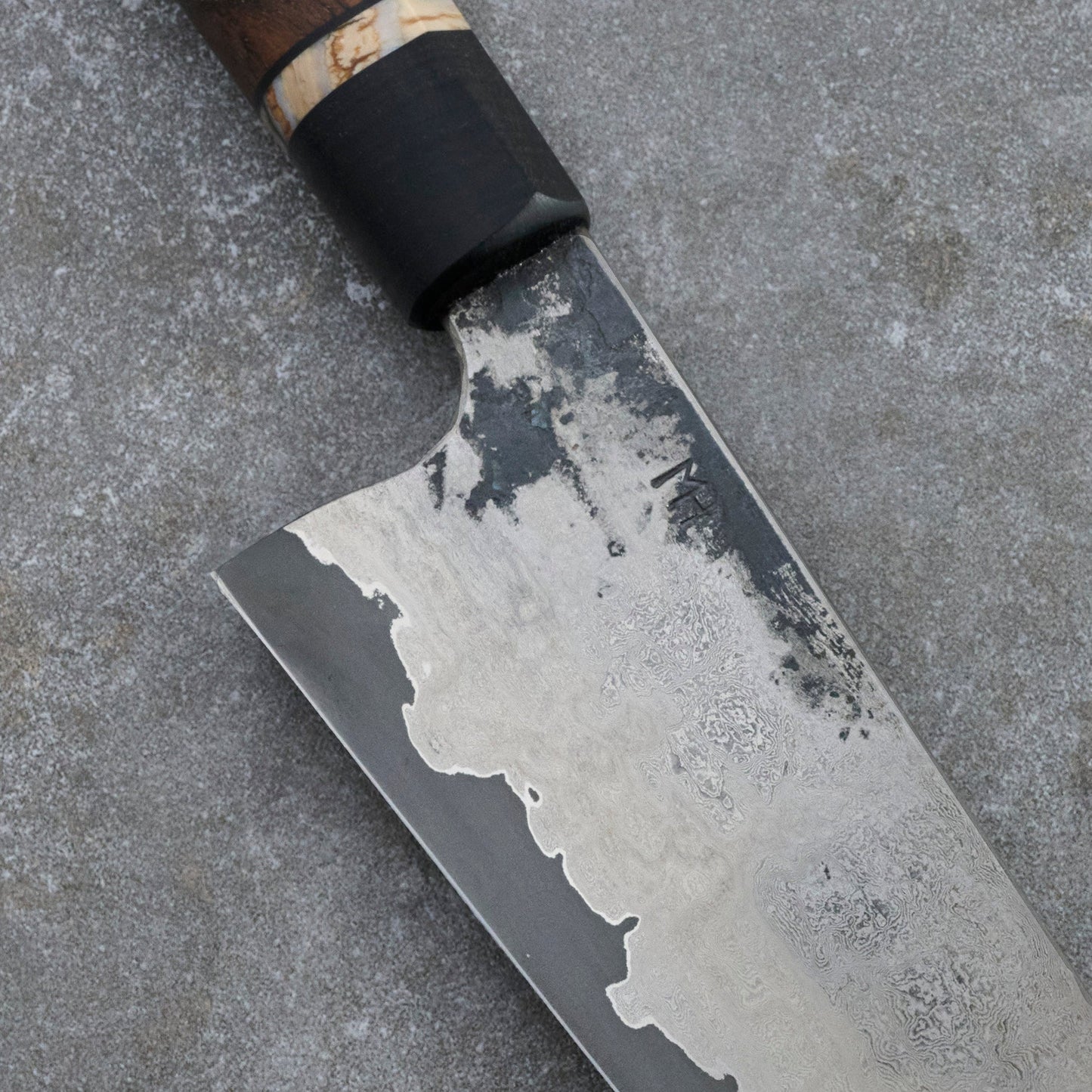 Gyuto 230mm GoMai Nickel Damascus with Walnut, Mammoth Molar & Bog Oak – view 8