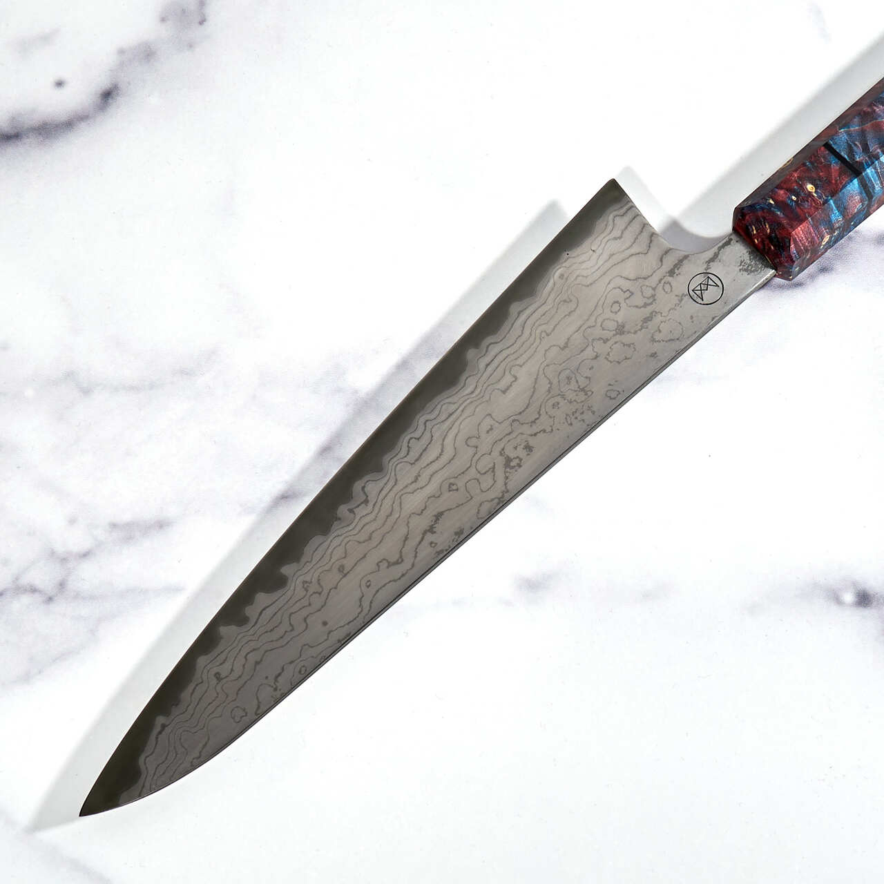 ScheepersBuilt Gyuto 220mm Full Carbon Suminagashi Damascus - Profile