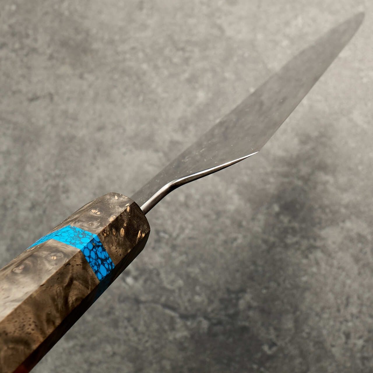 Isasmedjan Gyuto 230mm Honyaki 26c3 Black Ash & Turquoise - Choil