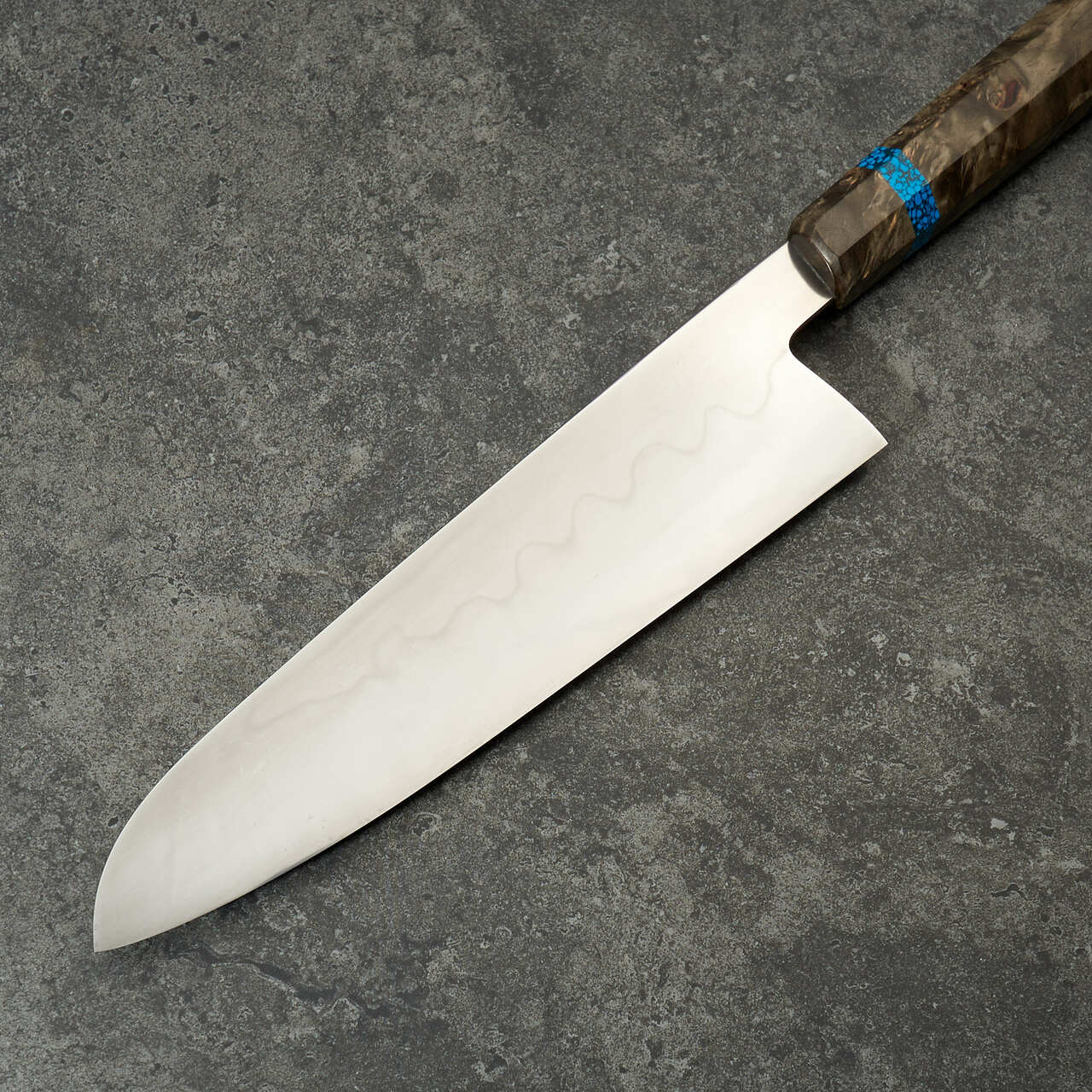 Isasmedjan Gyuto 230mm Honyaki 26c3 Black Ash & Turquoise - Profile