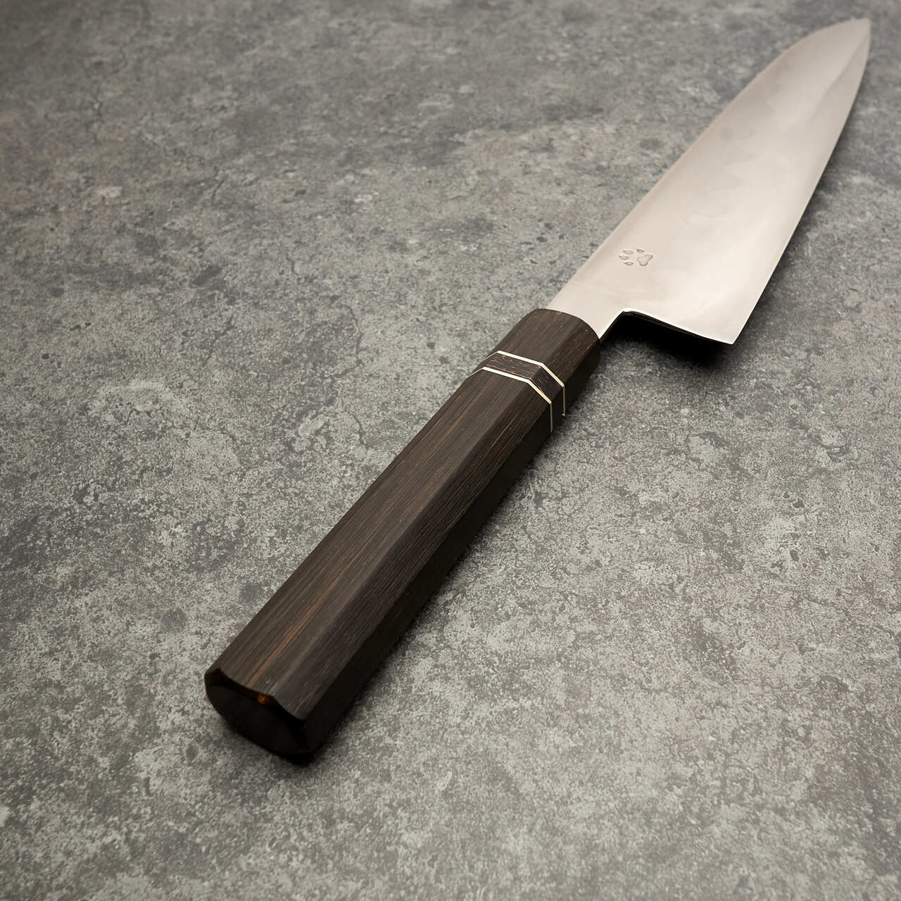 Isasmedjan Gyuto 230mm Honyaki 26c3 Bog Oak, Carbon & German Silver Handle - Handle