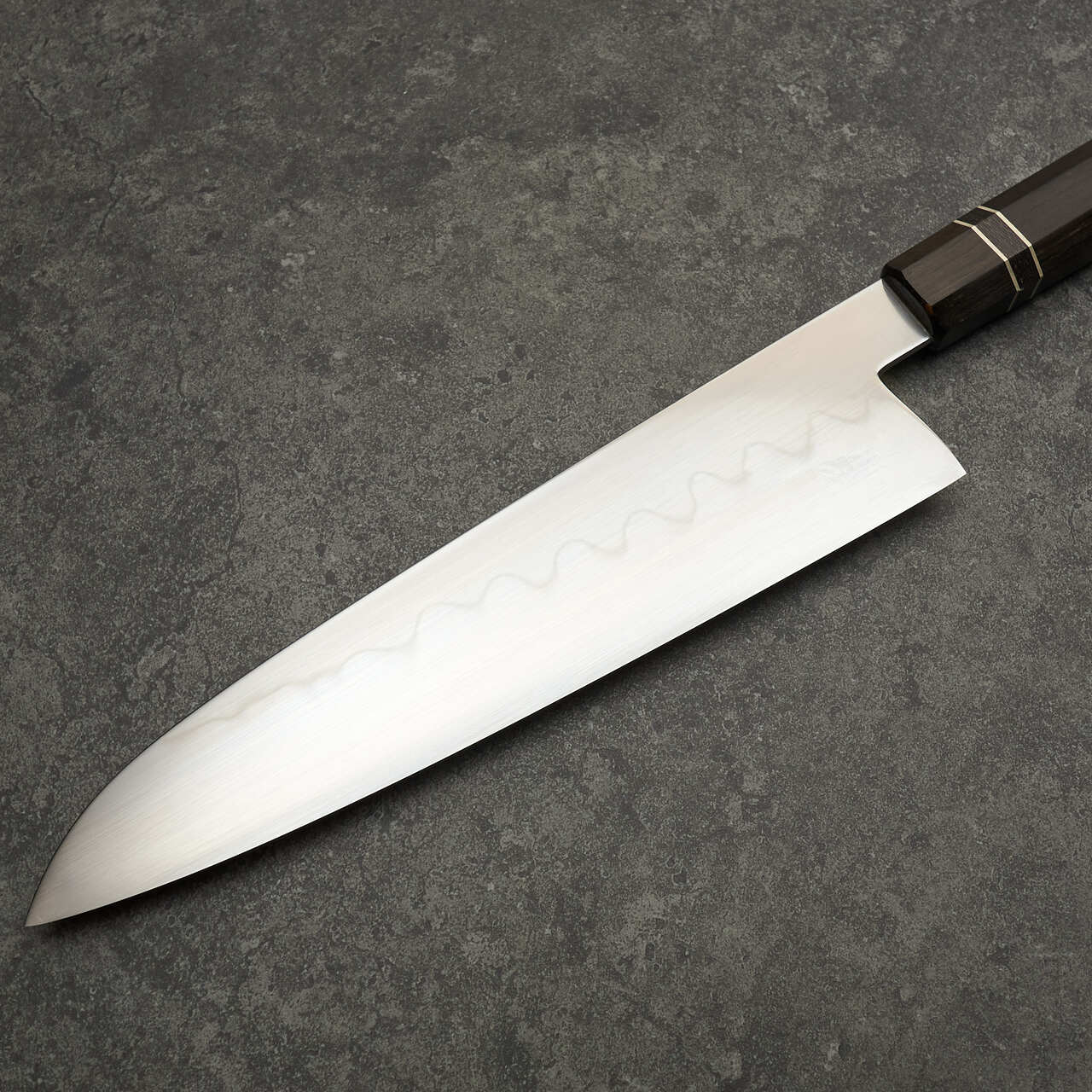 Isasmedjan Gyuto 230mm Honyaki 26c3 Bog Oak, Carbon & German Silver Handle - Profile