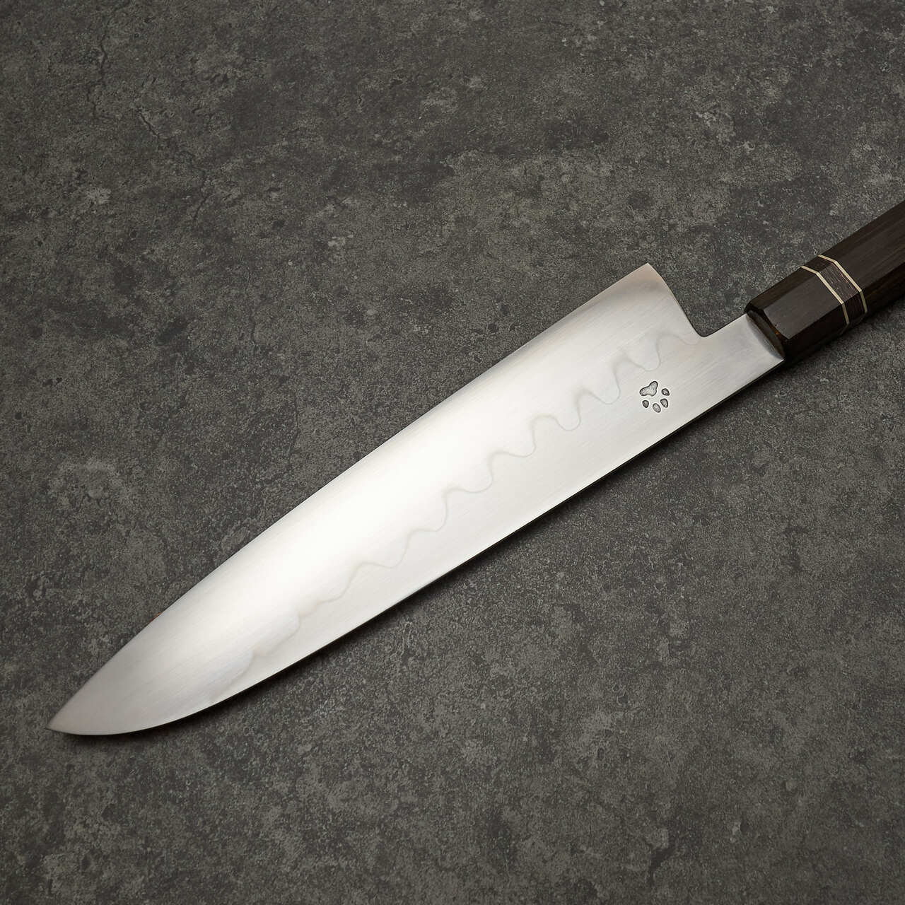Isasmedjan Gyuto 230mm Honyaki 26c3 Bog Oak, Carbon & German Silver Handle - Profile