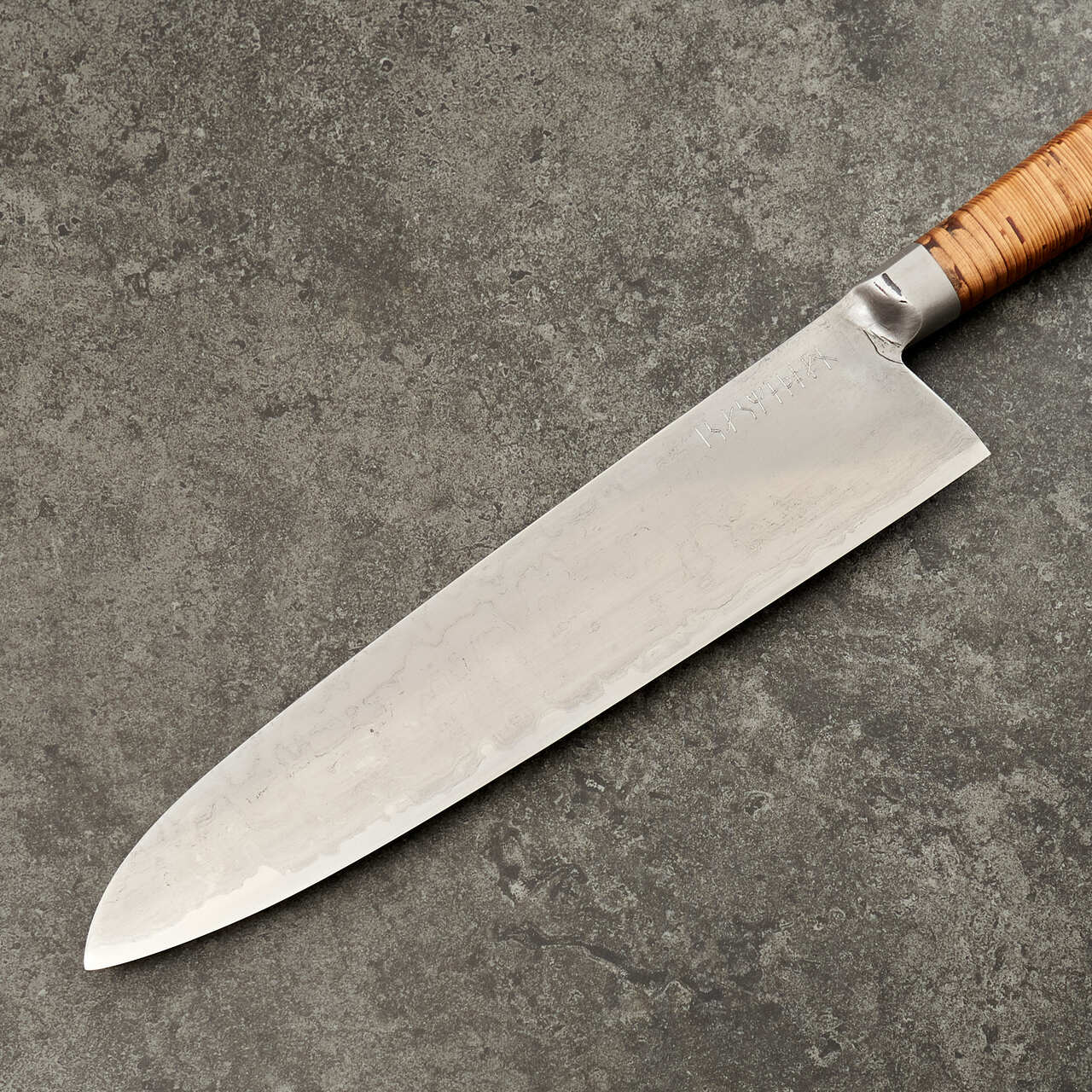 Isasmedjan Gyuto 240mm Full Kasumi Integral Birchbark & Brass - Profile