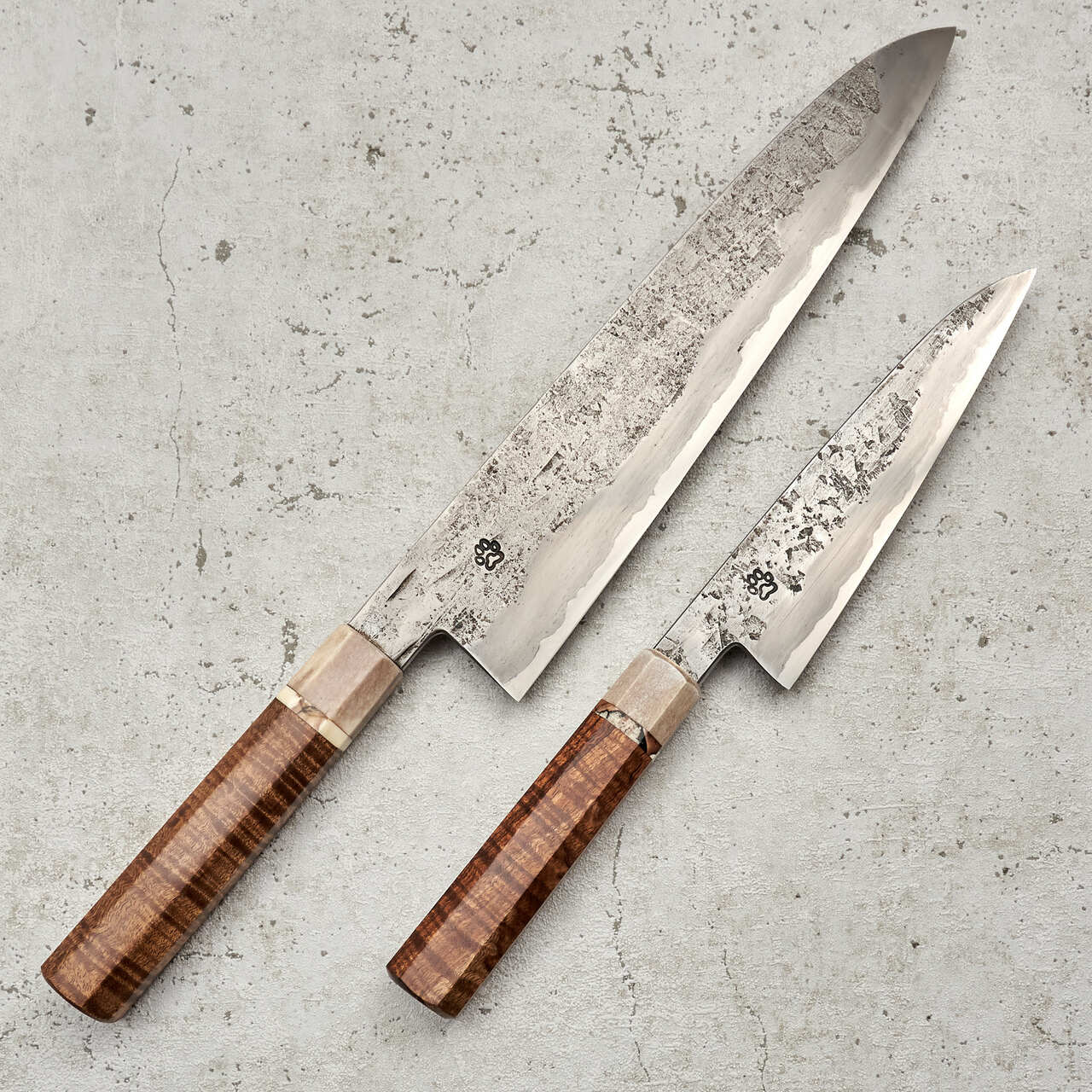 Isasmedjan Gyuto 250mm & 150mm Wrought Iron Clad Kasumi San Mai Set - Blade