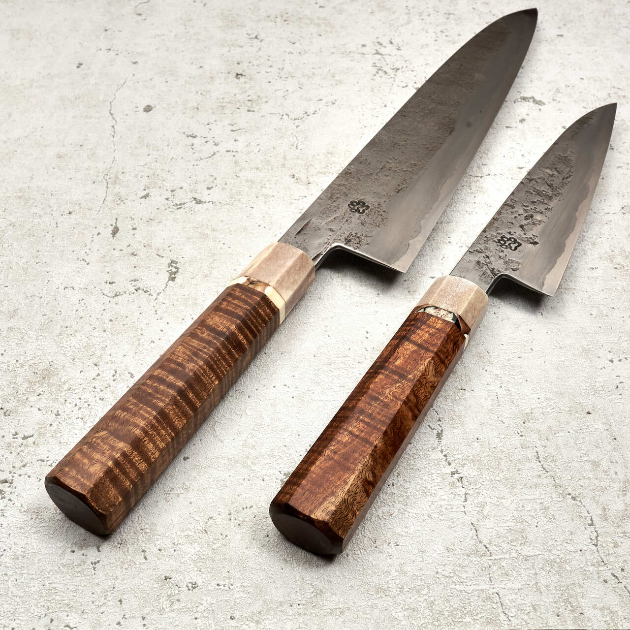 Isasmedjan Gyuto 250mm & 150mm Wrought Iron Clad Kasumi San Mai Set - Handle