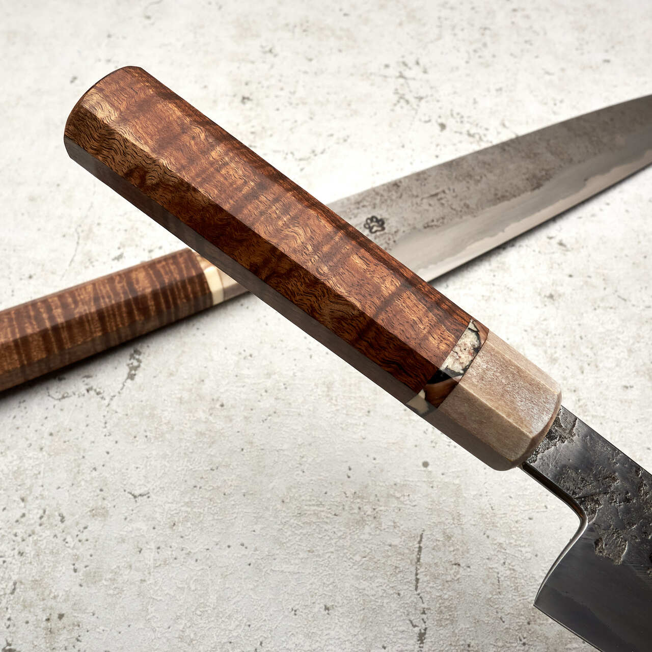 Isasmedjan Gyuto 250mm & 150mm Wrought Iron Clad Kasumi San Mai Set - Handle