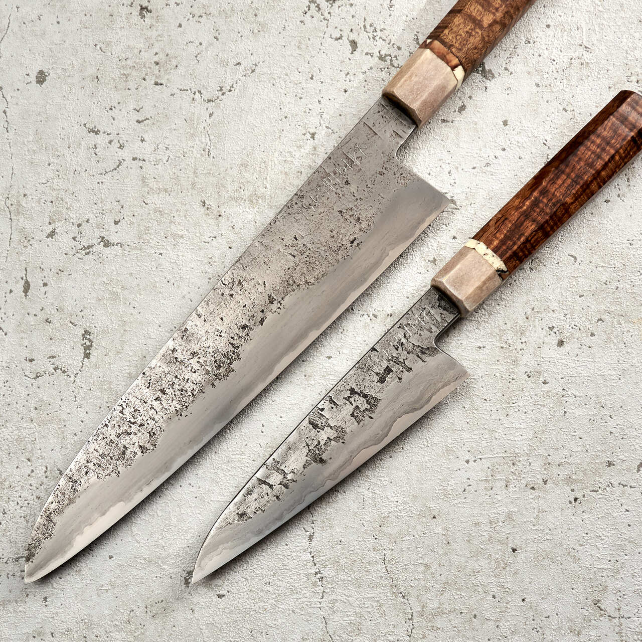 Isasmedjan Gyuto 250mm & 150mm Wrought Iron Clad Kasumi San Mai Set - Profile