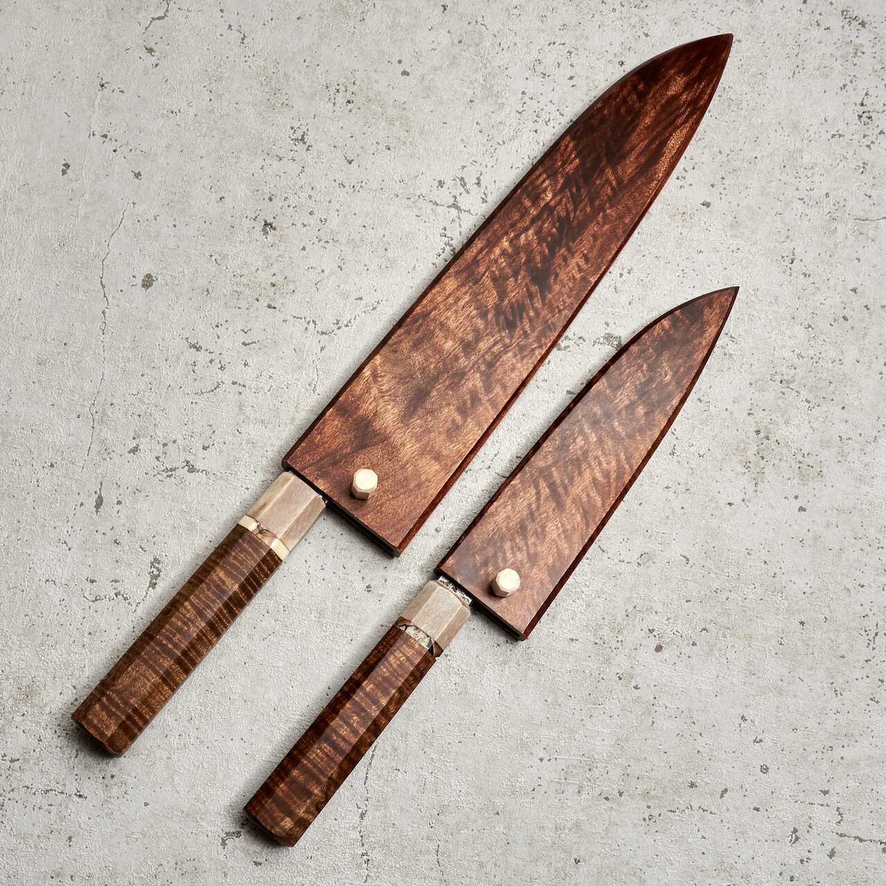 Isasmedjan Gyuto 250mm & 150mm Wrought Iron Clad Kasumi San Mai Set - Saya