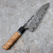Santoku 185mm 50 Layer Damascus GoMai 1.2419 Black Ash Burl & Bog Oak