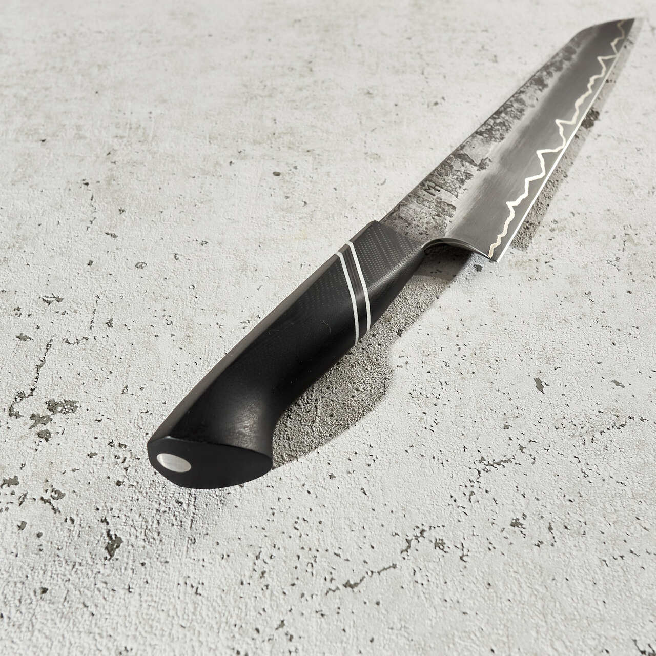 Martin Huber Slicer 200mm 1.2842 San Mai with Nickel Inlay with G10 Carbon Handle - Handle