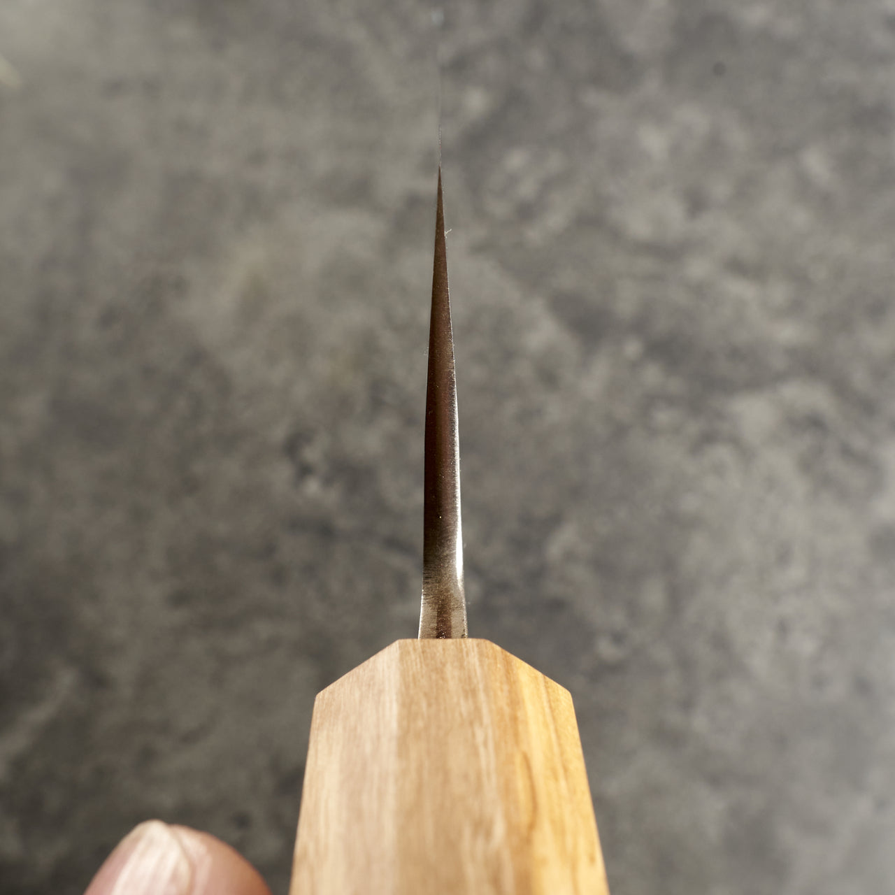 Yoshikane SKD Gyuto 210mm with Mono Olive Wood Handle - Choil