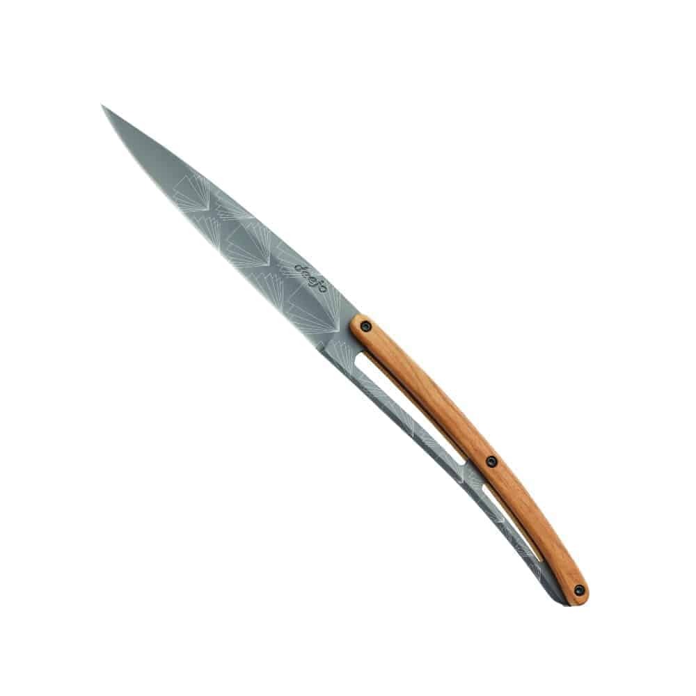 deejo Art Deco Steak Knife Titanium Finish Olive Wood Handle Pattern No. 2FB012_01