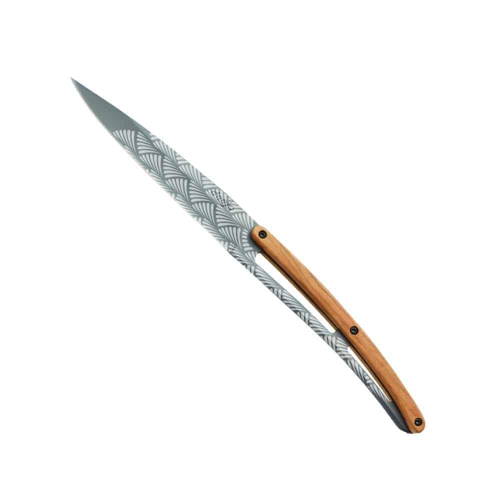 deejo Art Deco Steak Knife Titanium Finish Olive Wood Handle Pattern No. 2FB012_04
