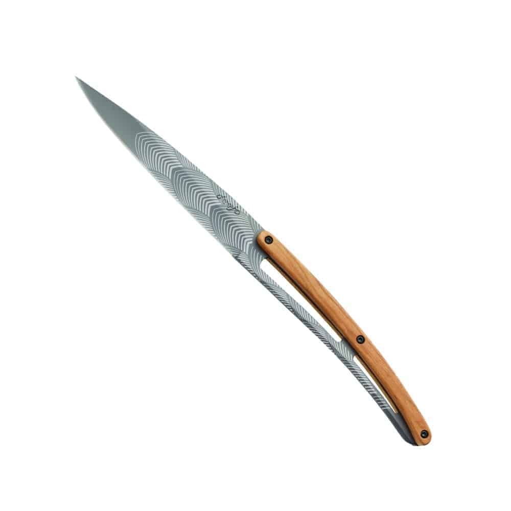 deejo Art Deco Steak Knife Titanium Finish Olive Wood Handle Pattern No. 2FB012_06