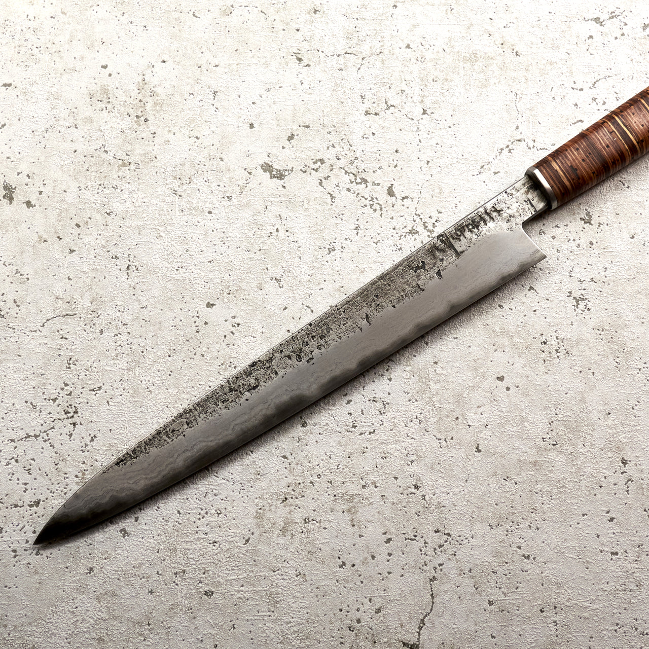 Isasmedjan Sujihiki 270mm Wrought Iron Clad - Birch Bark Handle - Profile