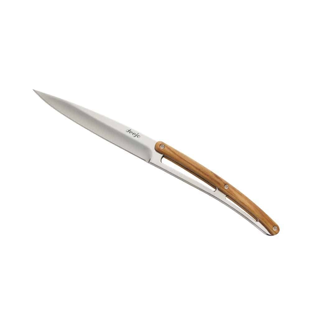 deejo Steak Knife MIrror Finish Olive Wood Handle