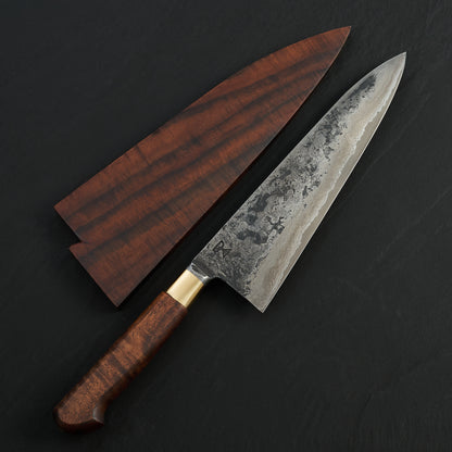 Gyuto 220mm Damascus Clad Nogent Walnut & Brass Integral