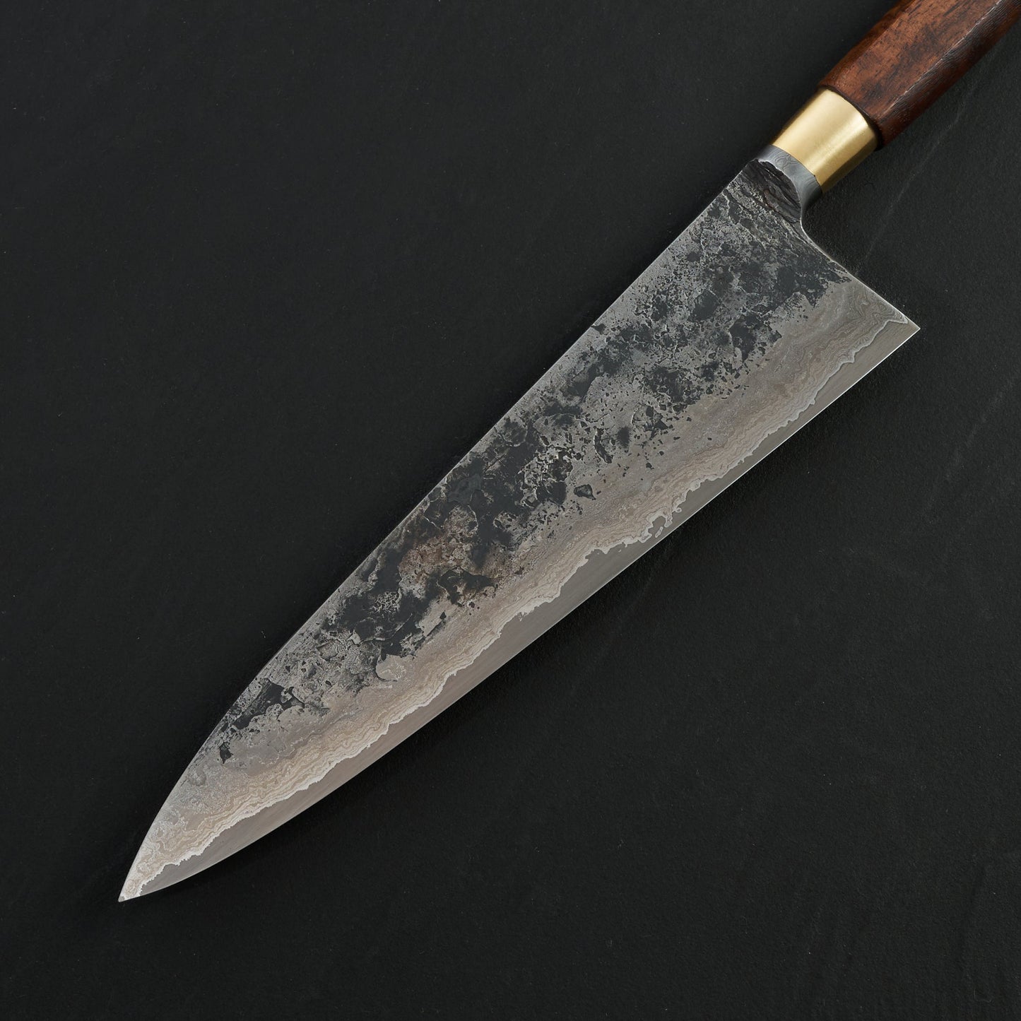 Gyuto 220mm Damascus Clad Nogent Walnut & Brass Integral – view 7