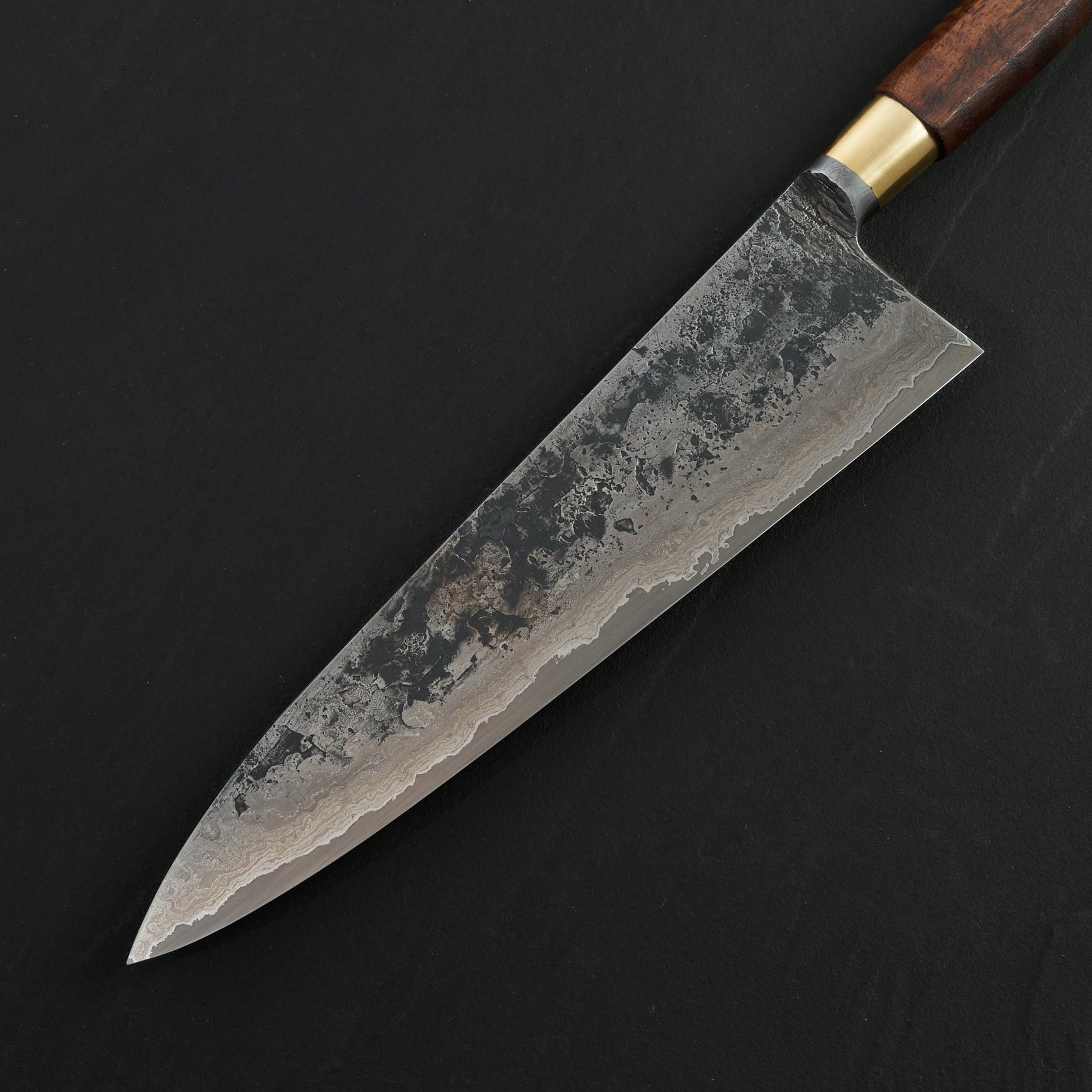 Gyuto 220mm Damascus Clad Nogent Walnut & Brass Integral – view 7
