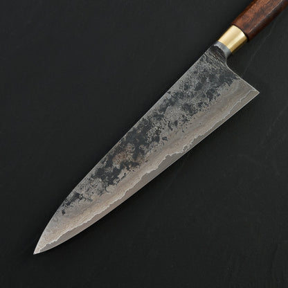 Gyuto 220mm Damascus Clad Nogent Walnut & Brass Integral – view 7