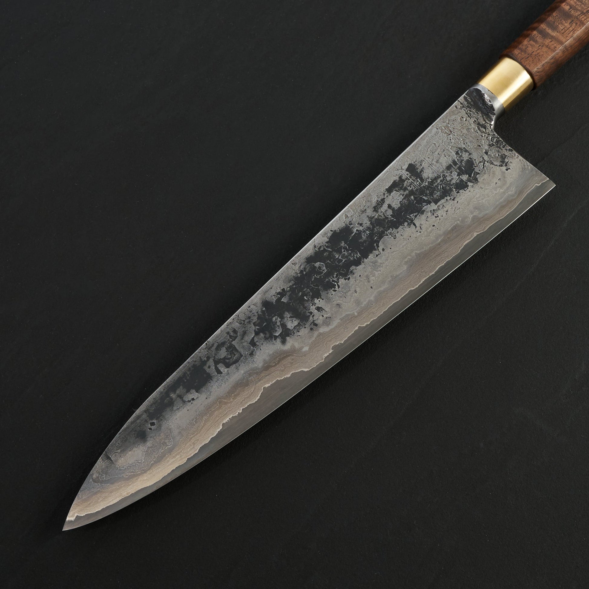Gyuto 247mm Damascus Clad Nogent Walnut & Brass Integral – view 6