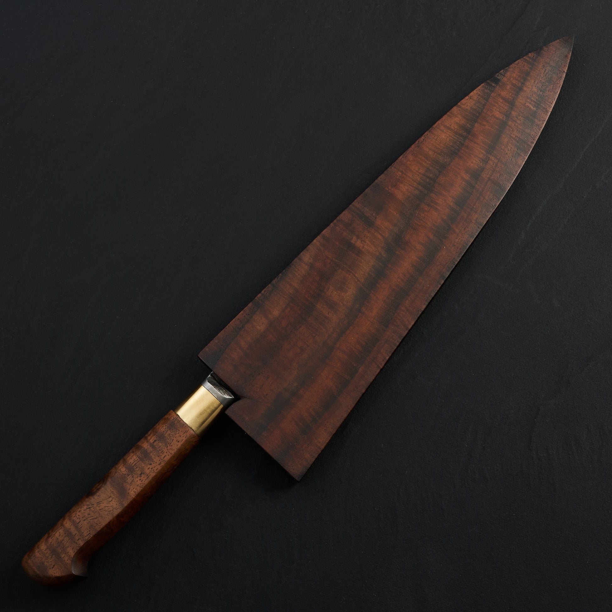Gyuto 247mm Damascus Clad Nogent Walnut & Brass Integral – view 7