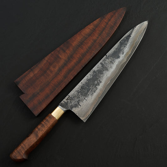 Gyuto 247mm Damascus Clad Nogent Walnut & Brass Integral