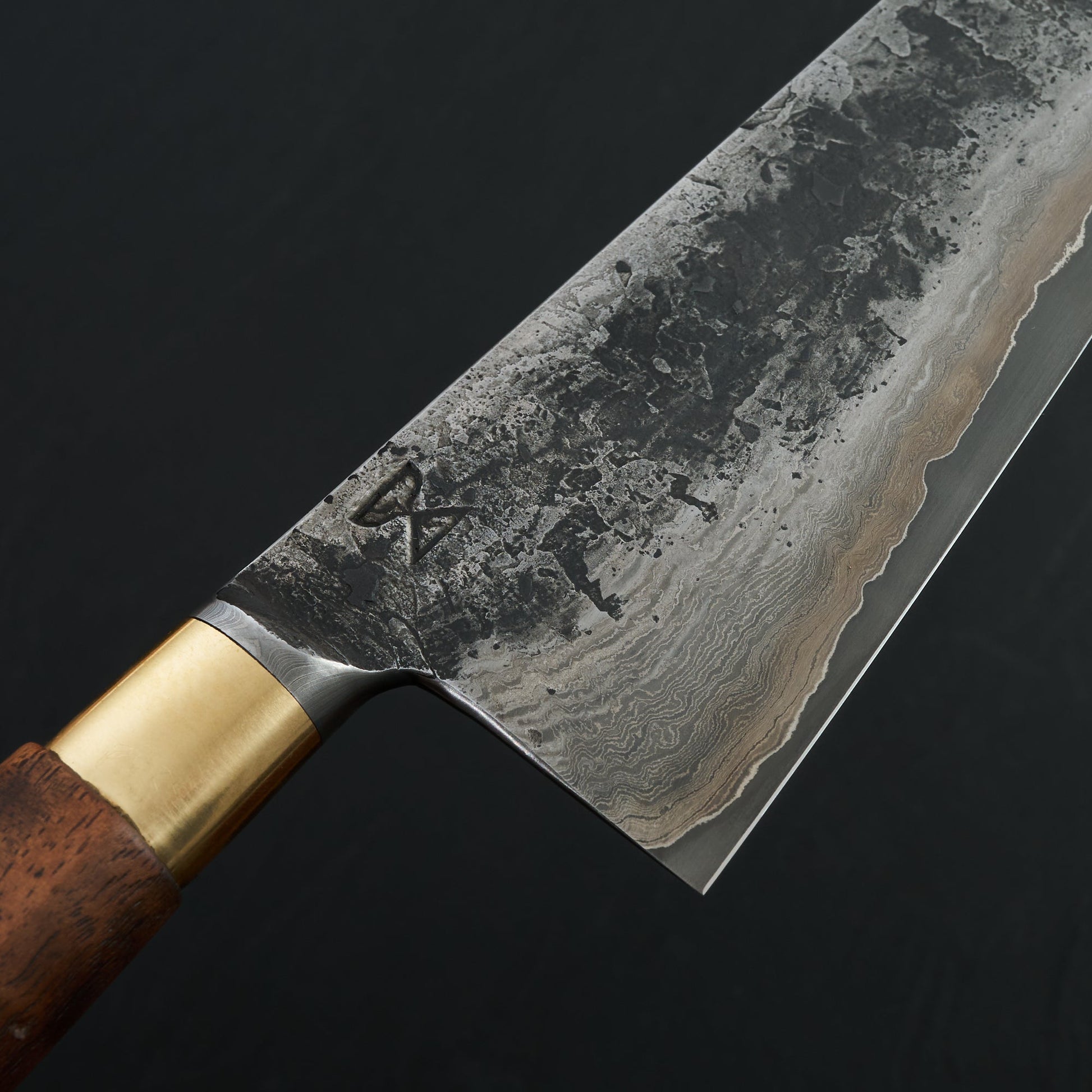 Gyuto 247mm Damascus Clad Nogent Walnut & Brass Integral – side profile