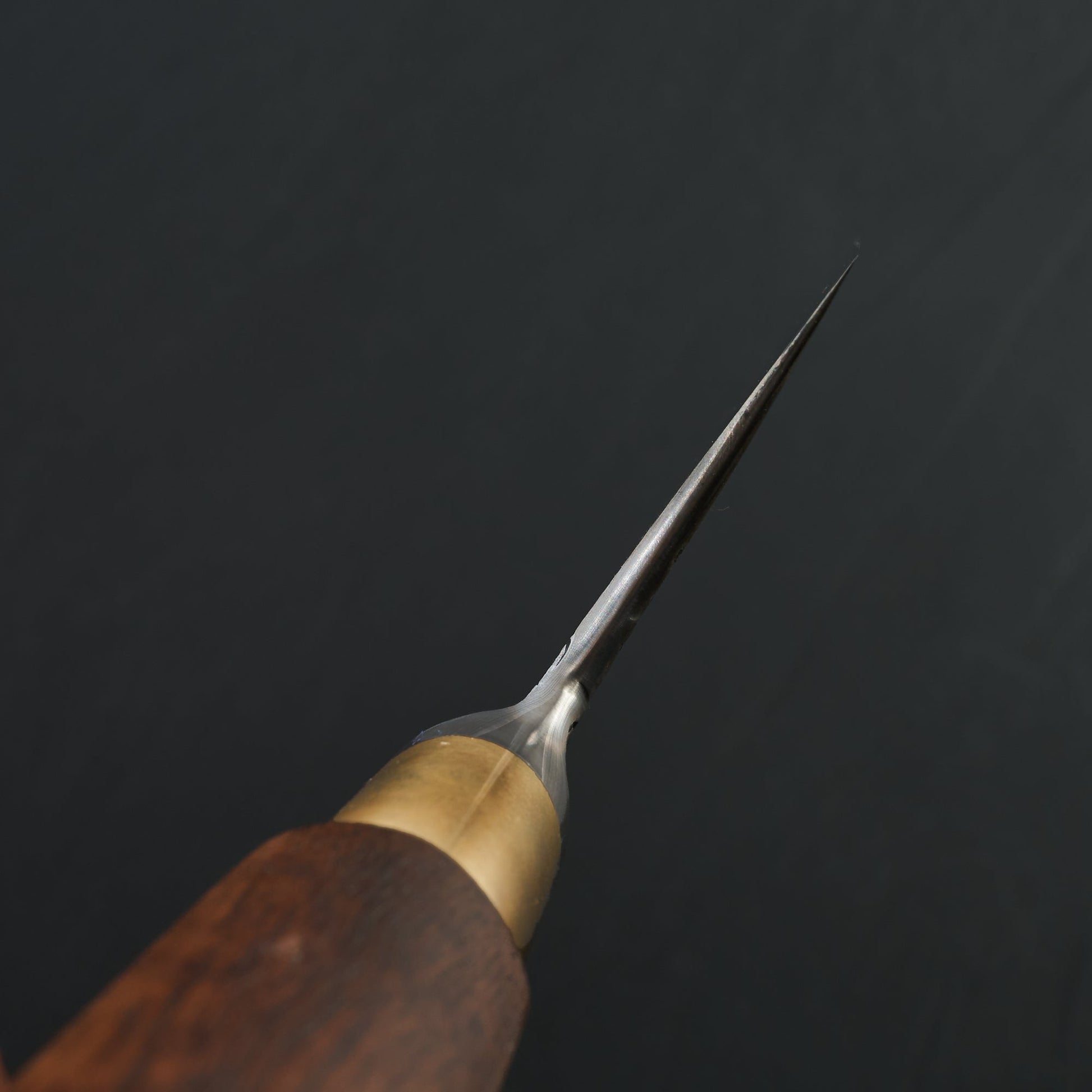 Gyuto 247mm Damascus Clad Nogent Walnut & Brass Integral – blade close-up