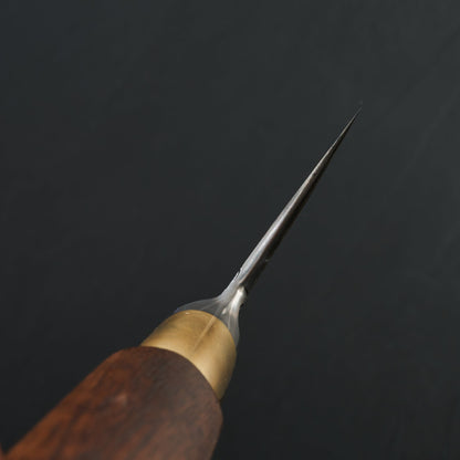 Gyuto 247mm Damascus Clad Nogent Walnut & Brass Integral – blade close-up