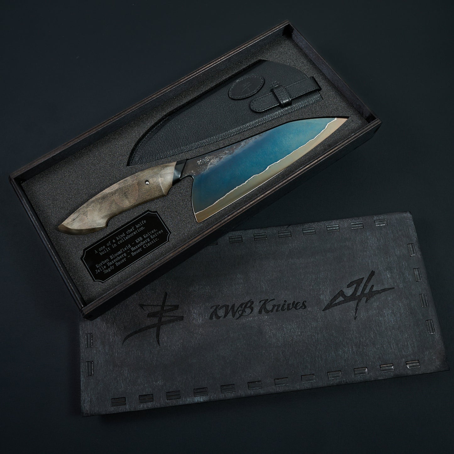 Bloomfield, Hazenberg & Bauer Chef Knife Black Mirror Apex SanMai Takedown – side profile