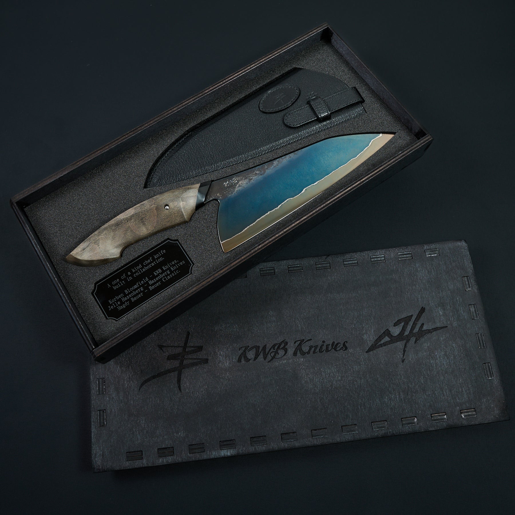 Bloomfield, Hazenberg & Bauer Chef Knife Black Mirror Apex SanMai Takedown – side profile