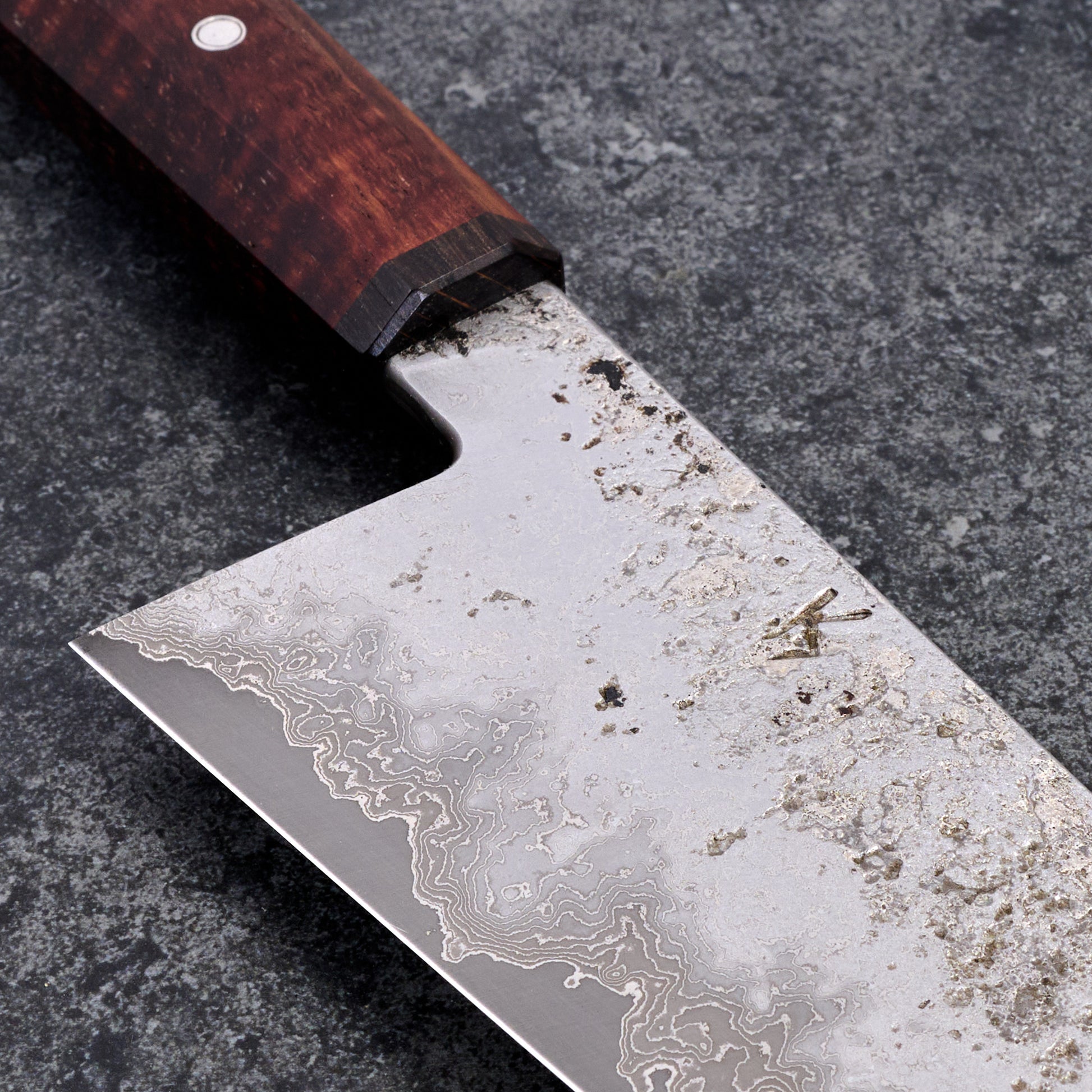 Bunka 163mm Nickel Damascus SanMai 1.2210 – detail view