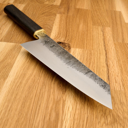 Bunka 190mm Ebonised Oak & Brass – blade close-up