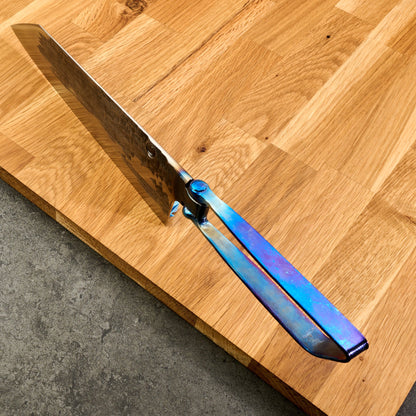 Bunka 240mm 'Wave' KU Anodized Titanium Frame Forged & Riveted Handle – handle detail