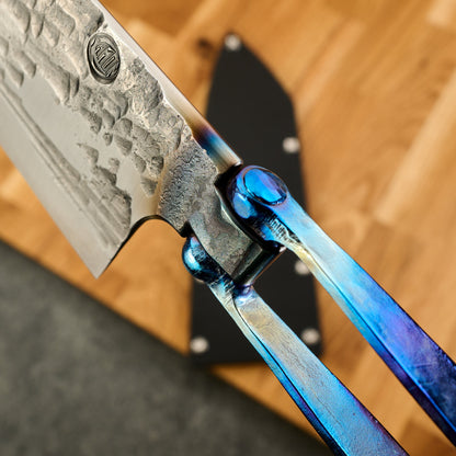 Bunka 240mm 'Wave' KU Anodized Titanium Frame Forged & Riveted Handle – detail view