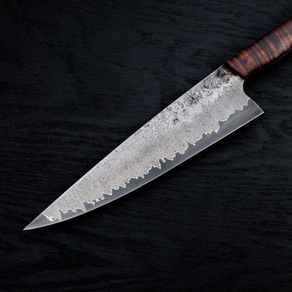 Chef 220mm GoMai Damascus Clad 1.2419 Koa Full Tang – handle detail