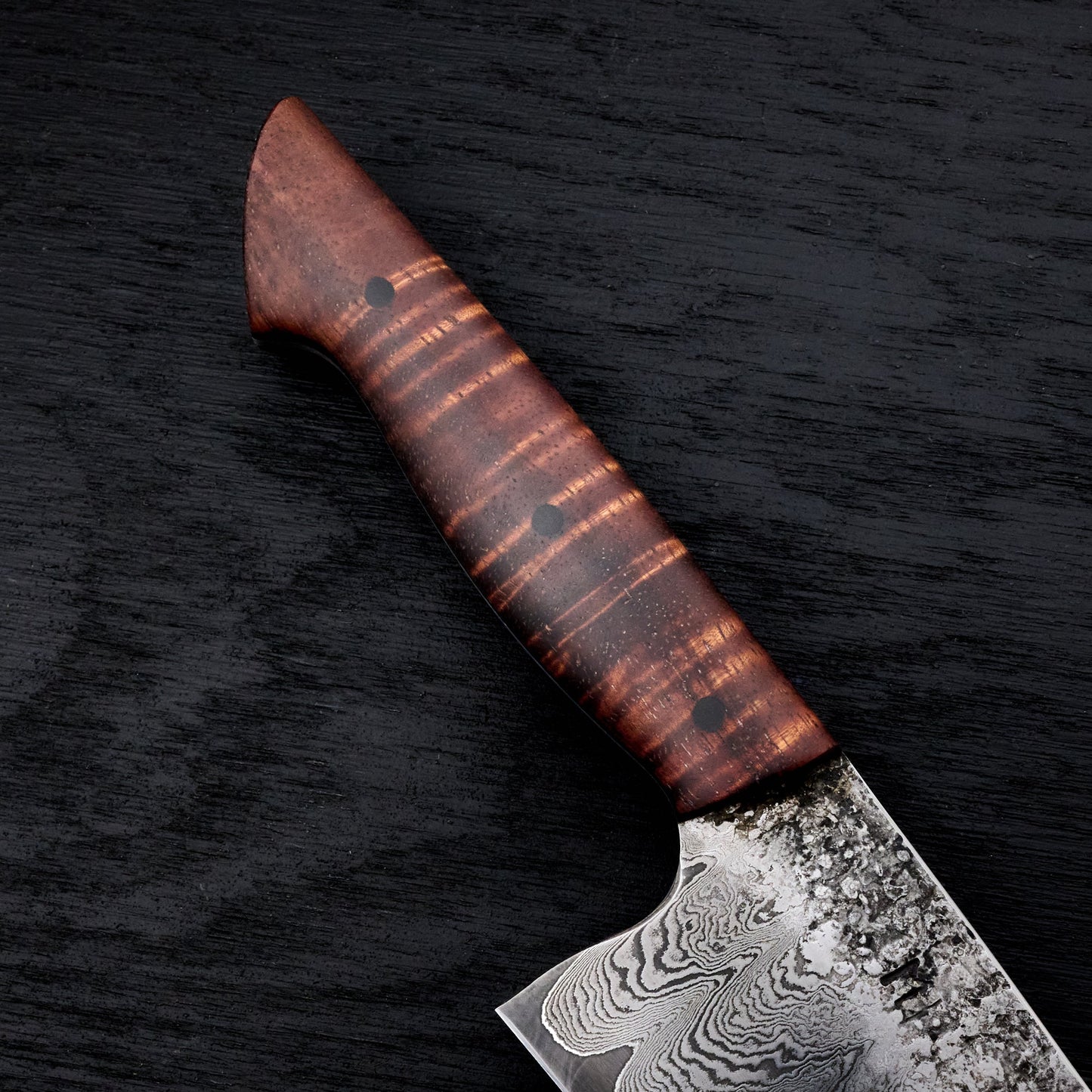 Chef 220mm GoMai Damascus Clad 1.2419 Koa Full Tang – side profile