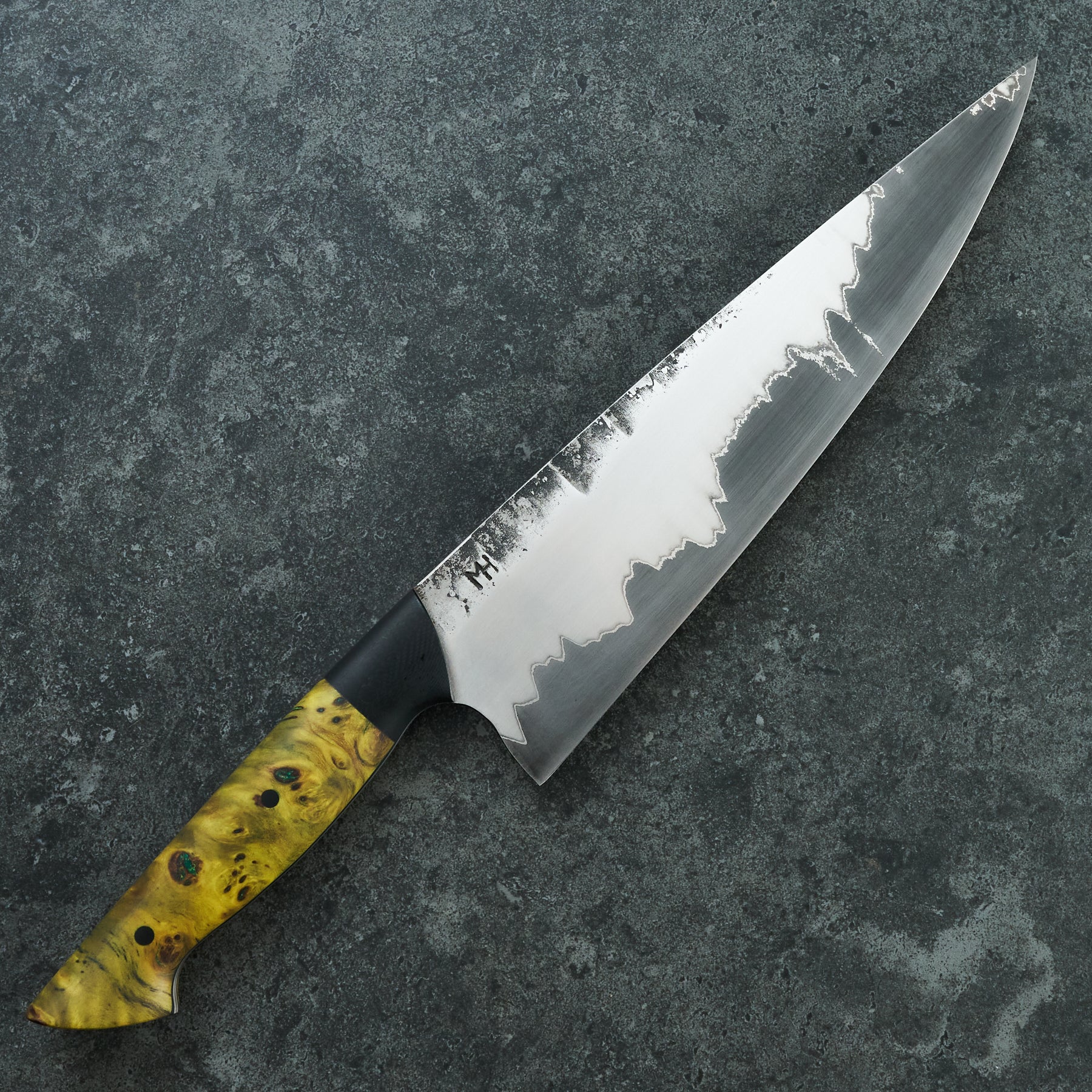 Chef Knife 215mm Stainless Clad GoMai 1.2419 Poplar Burl & G10